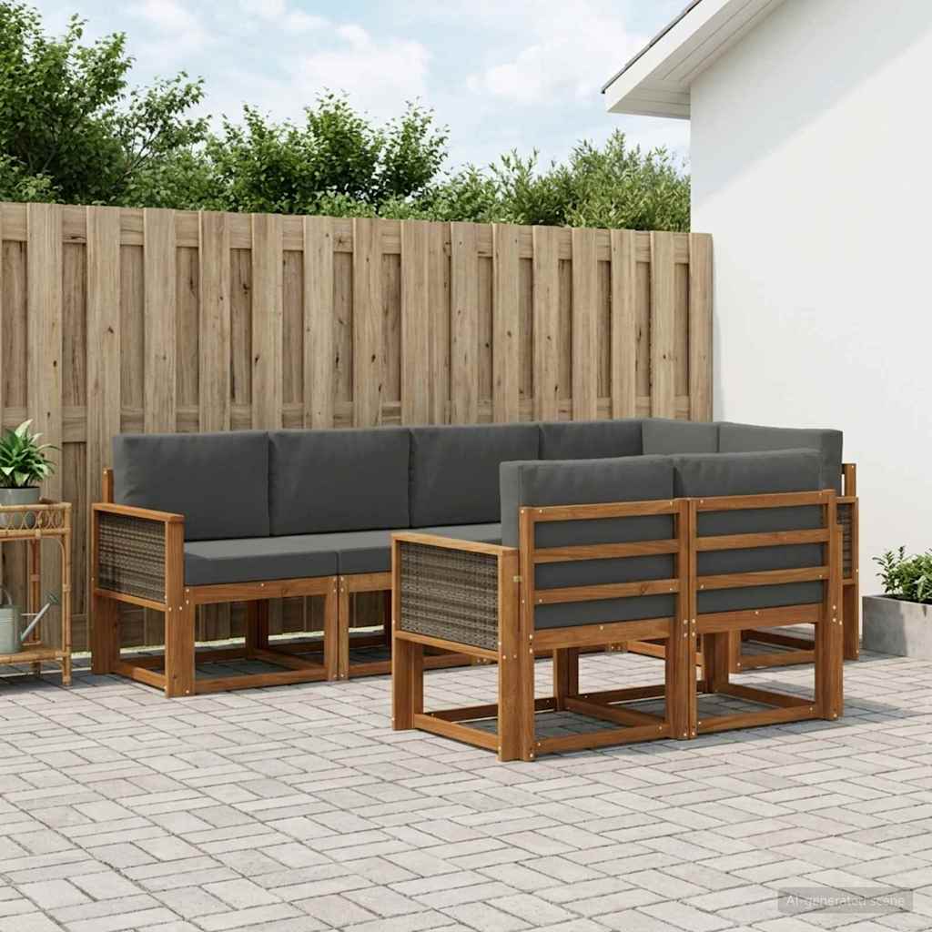 vidaXL Udendørs sofagruppe 7 stk. 7-personers Naturlig og Antracit