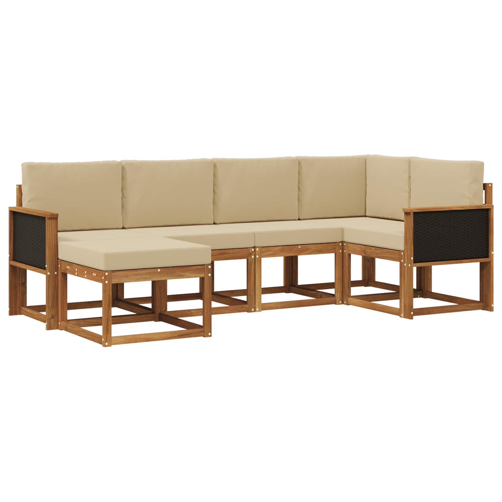 Buiten bankenset 6 pcs Natuurlijk en Beige Massief Acaciahout image 1