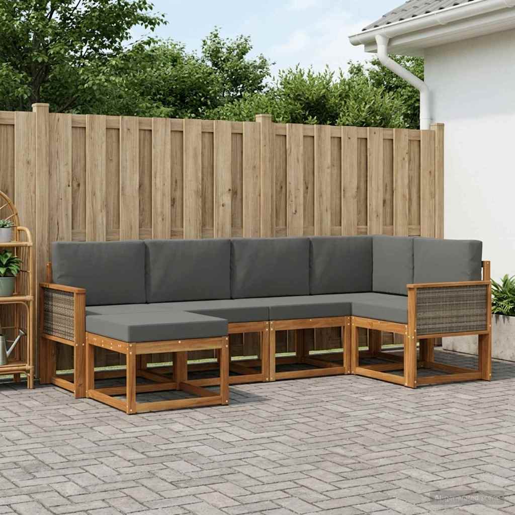 vidaXL Udendørs sofagruppe 6 stk. 6-personers Naturlig og Antracit
