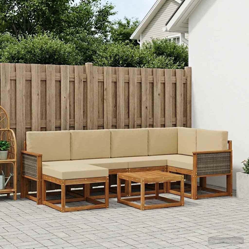 vidaXL Buiten bankenset 7 st 6-zits Natuurlijk en Beige Bruin