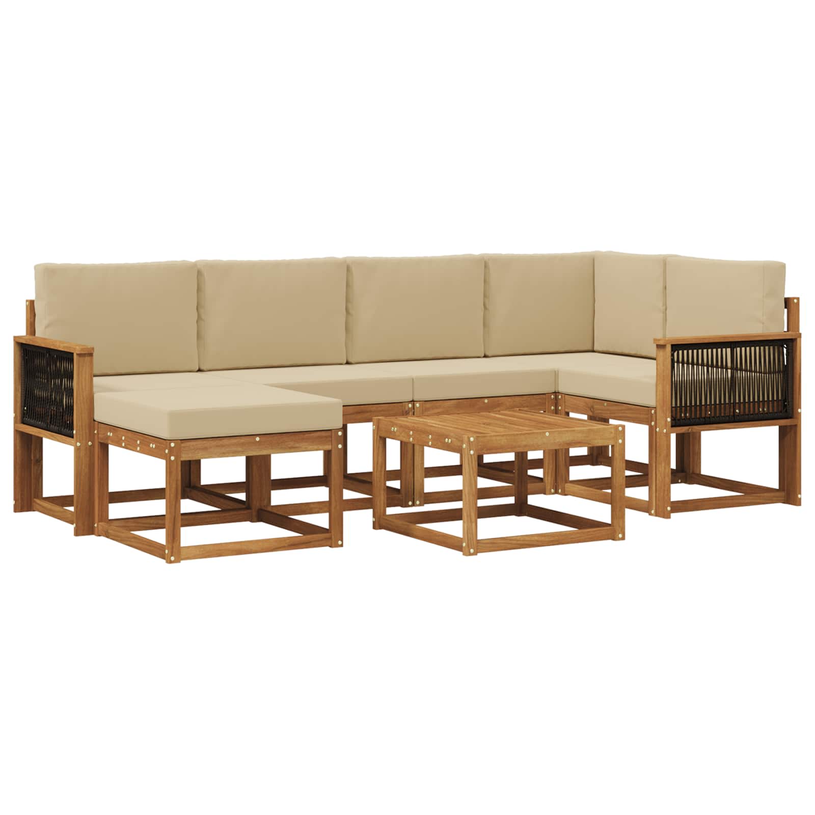 Buiten bankenset 7 pcs Natuurlijk en Beige Massief Acaciahout image 1