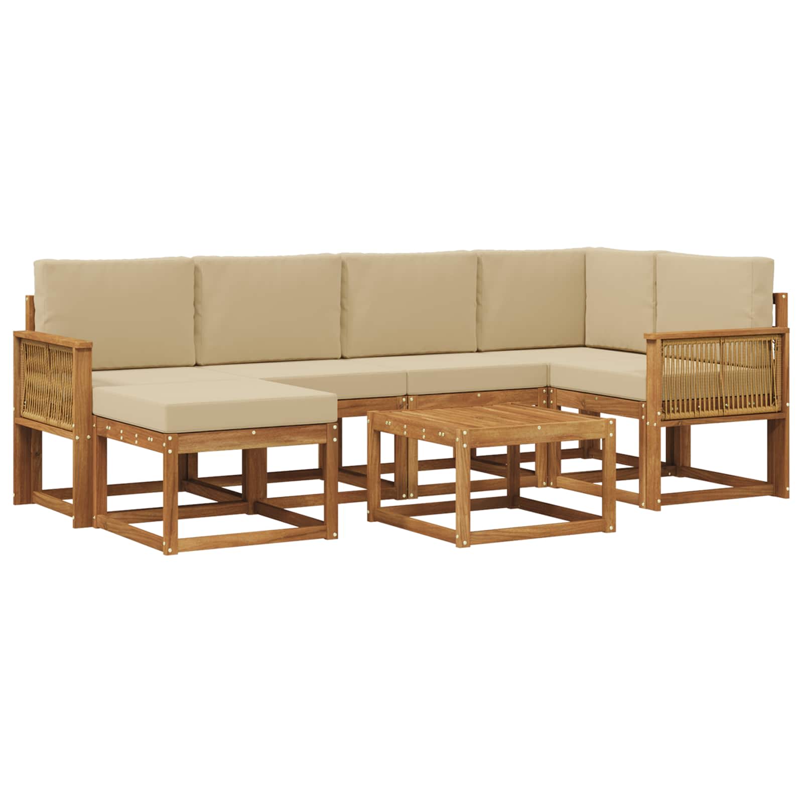 Buiten bankenset 7 pcs Natuurlijk en Beige Massief Acaciahout image 1