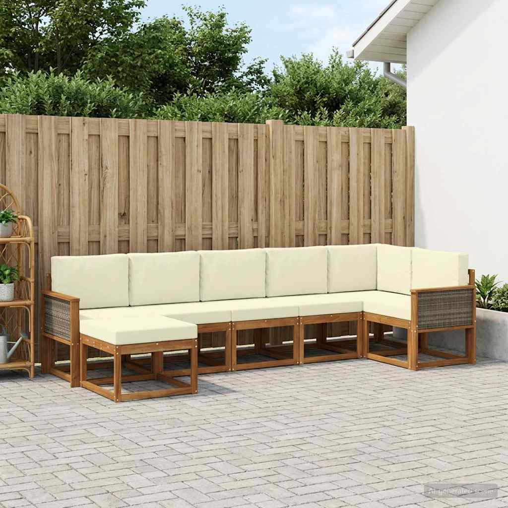 Udendørs modulært sofasæt i akacietræ - 7 dele, naturlig/fløde polyester