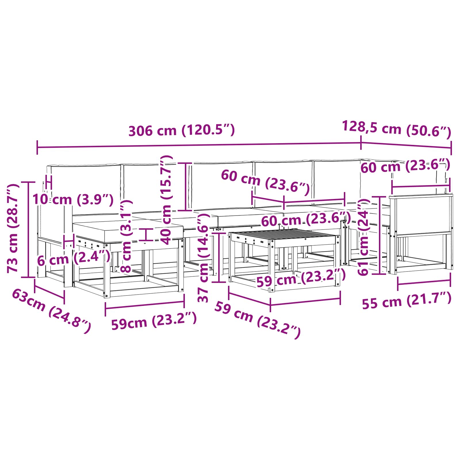 Zunanja garnitura za sedenje 8 pcs Naravna in bež Poliester - slika 9