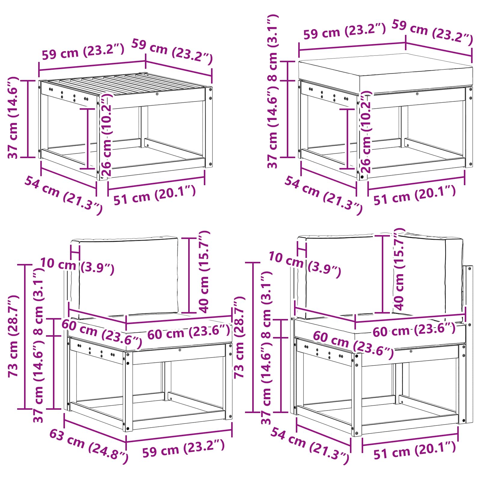 Zunanja garnitura za sedenje 8 pcs Naravna in bež Poliester - slika 10