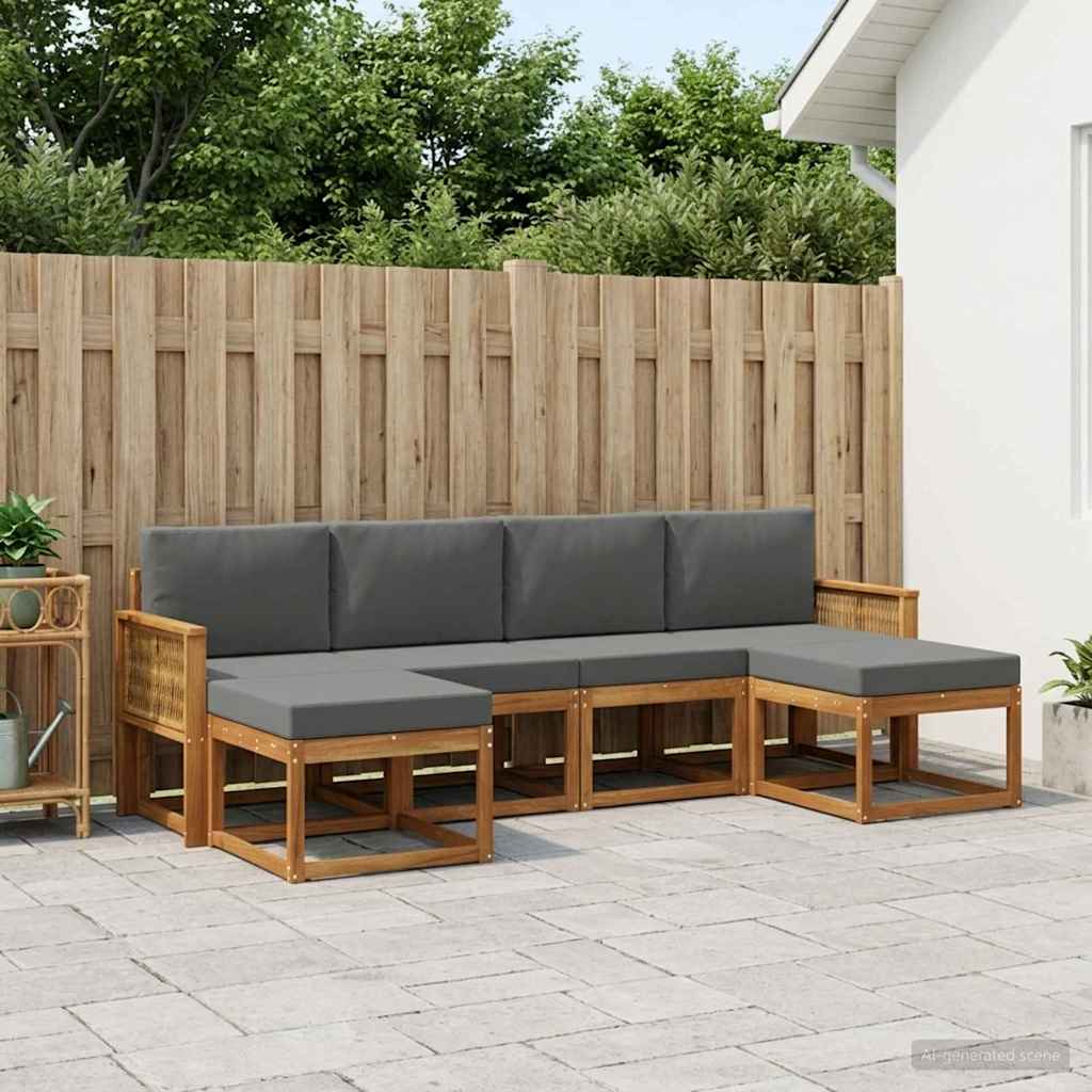vidaXL Udendørs sofagruppe 6 stk. 6-personers Naturlig og Antracit