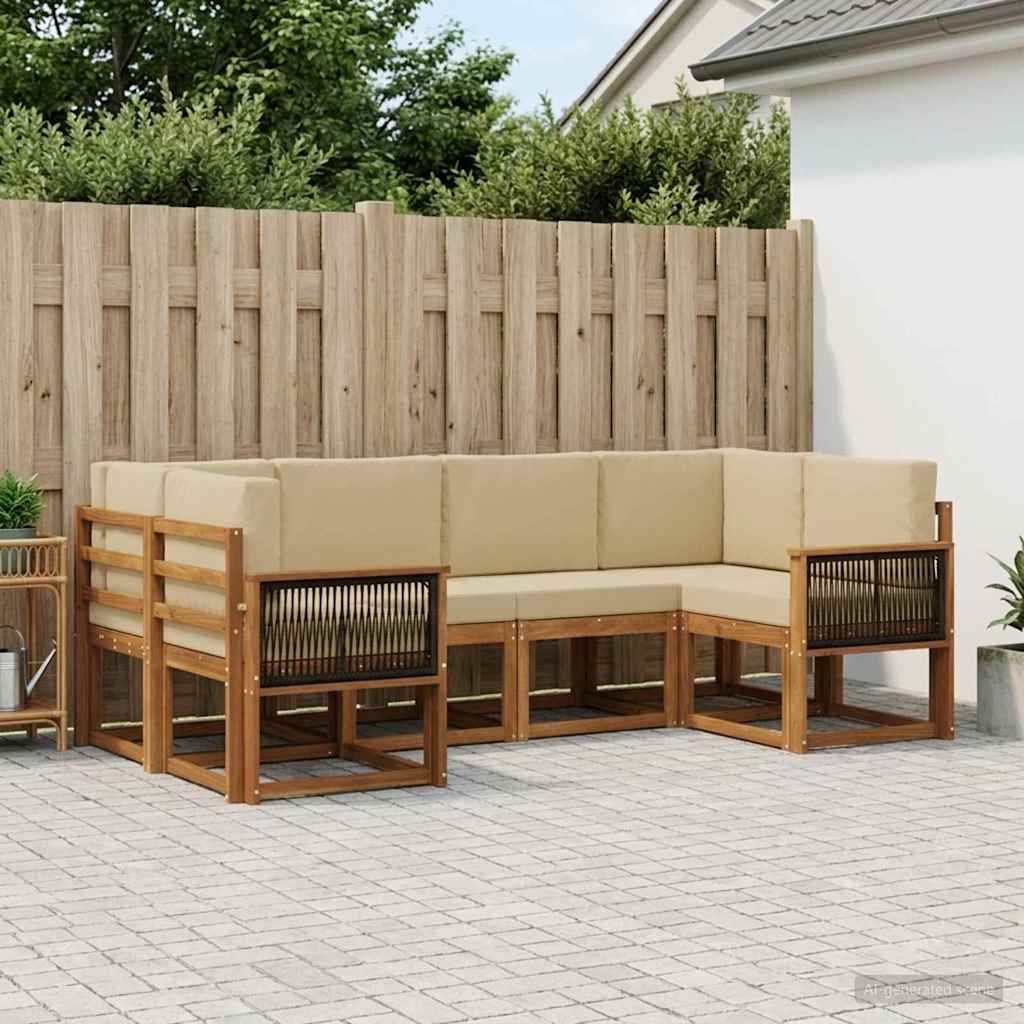 Udendørs sofagruppe - 6-delt modulsofa i massivt akacietræ, naturlig/beige
