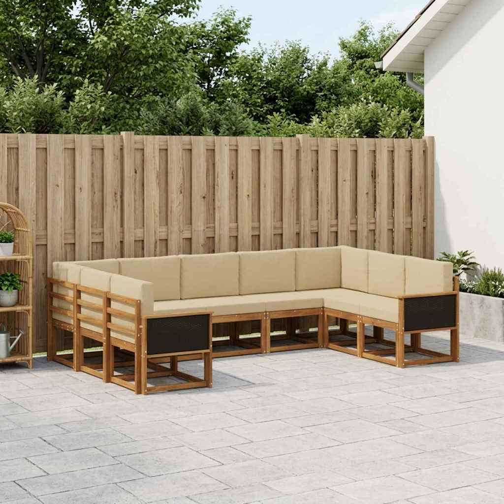 vidaXL Buiten bankenset 9 st 9-zits Natuurlijk en Beige Bruin