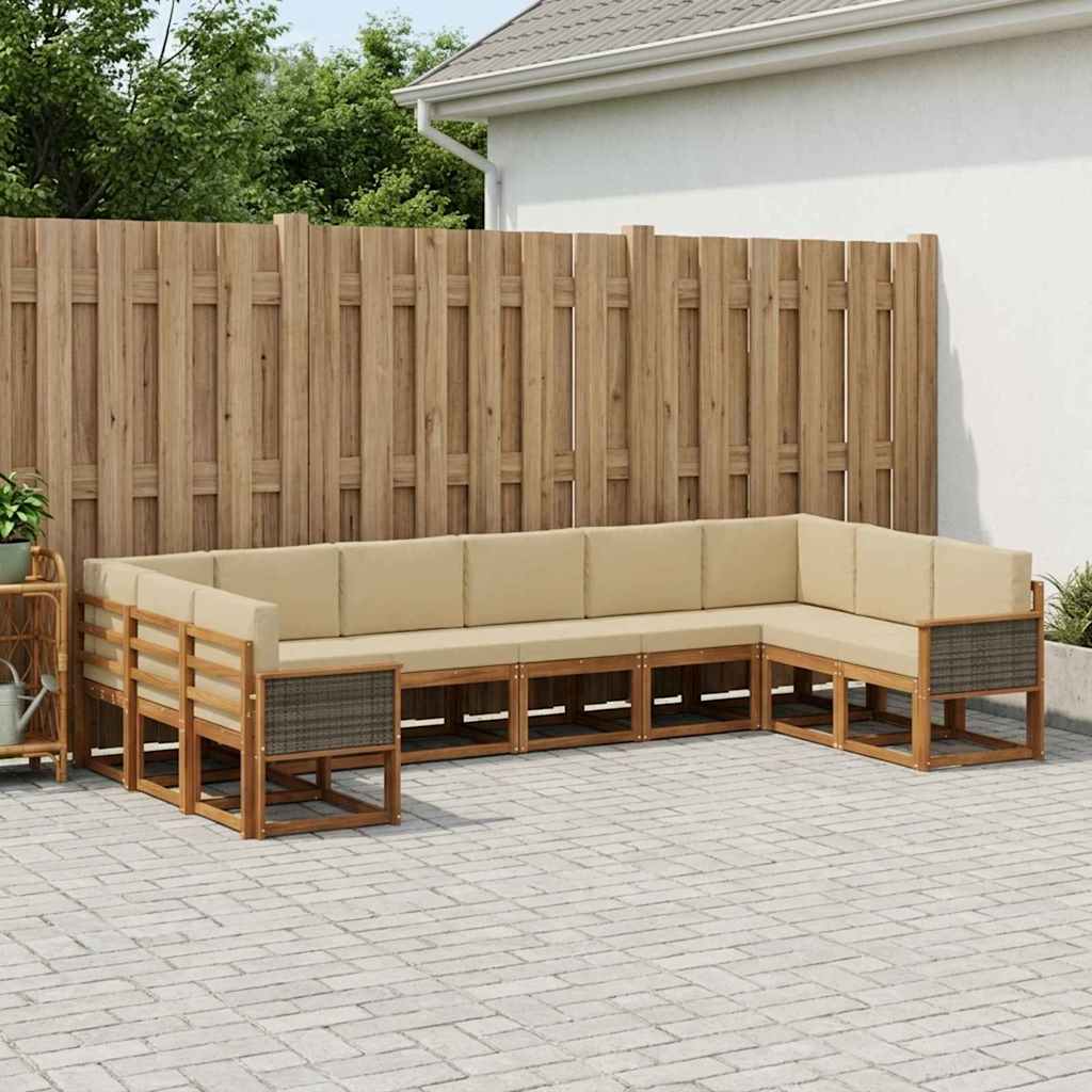 vidaXL Udendørs sofagruppe 10 stk. Naturlig og Beige Massivt Akacietræ