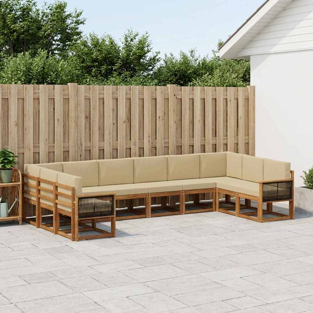 Udendørs modulær sofagruppe - 10 dele i massivt akacietræ, naturlig/beige