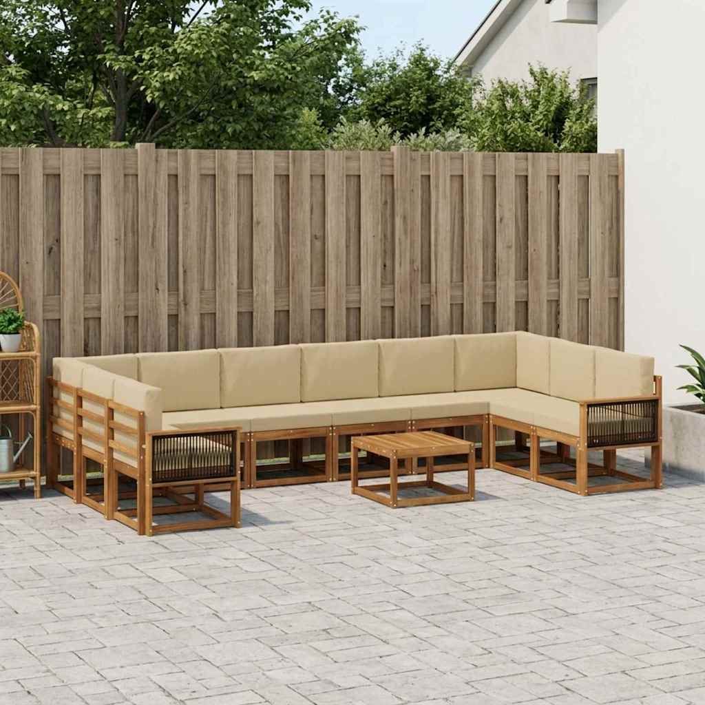 vidaXL Udendørs sofagruppe 11 stk. Naturlig og Beige Massivt Akacietræ