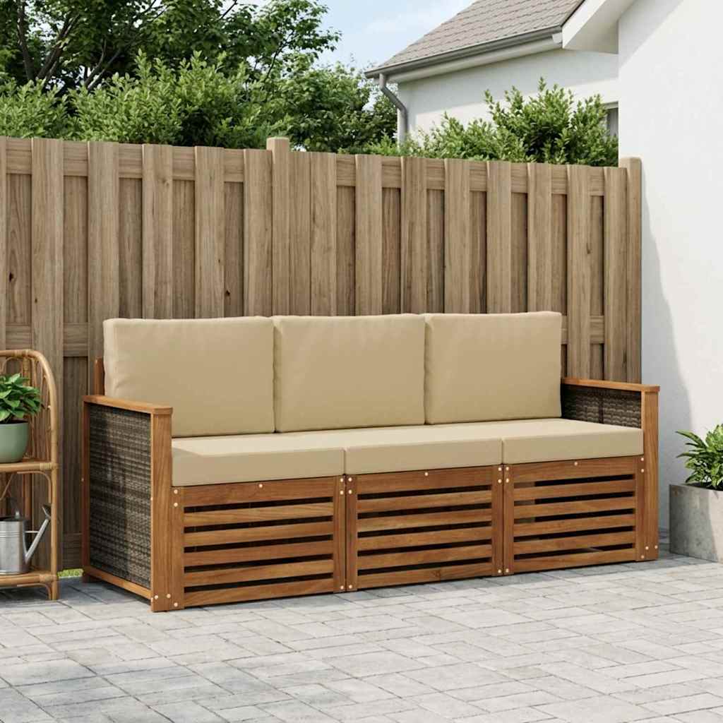 vidaXL Udendørs sofagruppe 3 stk. Naturlig og Beige Massivt Akacietræ