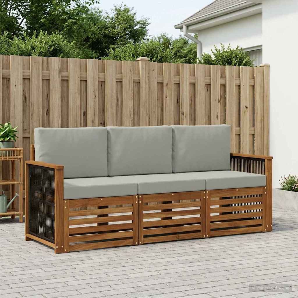 Sofasæt med puder - 3-delt modulsofa i massivt akacietræ