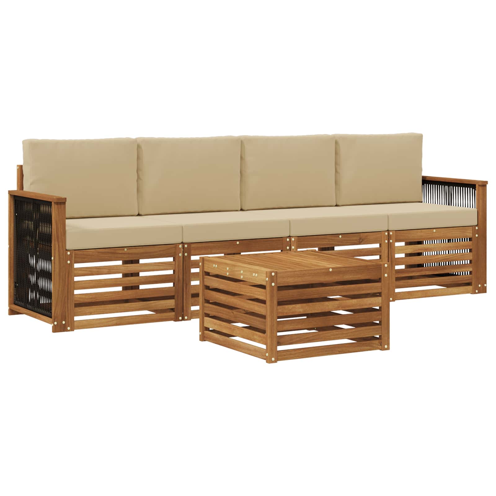 vidaXL Buiten bankenset 5 st 4-zits Natuurlijk en Beige, foto 3