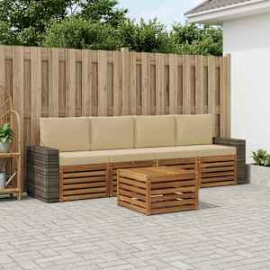 Zunanja garnitura za sedenje z blazino 5 pcs Naravna in bež