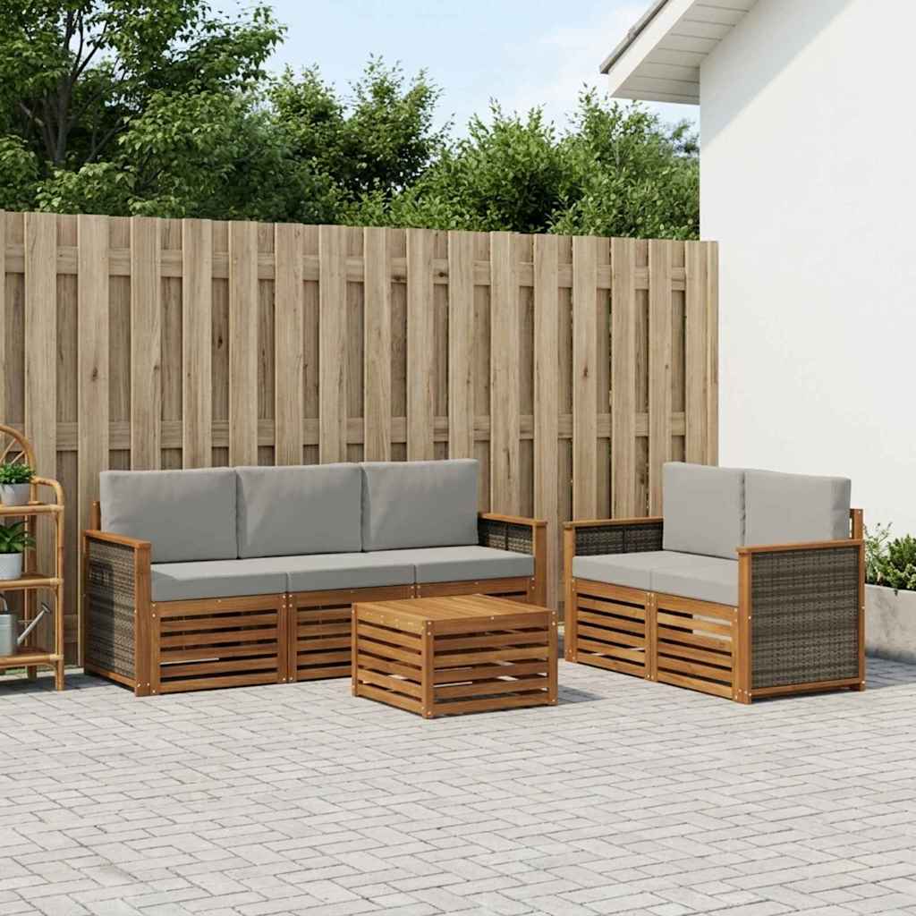 Sofasæt med puder - 6 dele i massivt akacietræ til terrasse og have