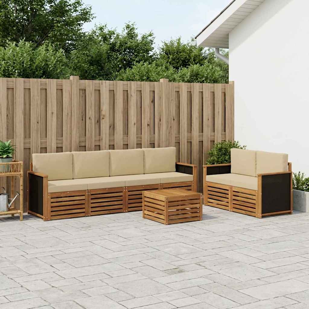 vidaXL Buiten bankenset 7 st 6-zits Natuurlijk en Beige