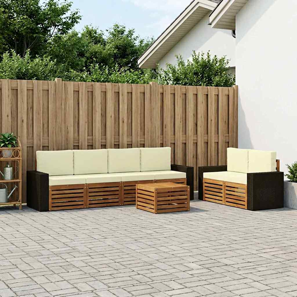 Buiten bankenset 7 pcs Natuurlijk en Crème Massief Acaciahout image 1