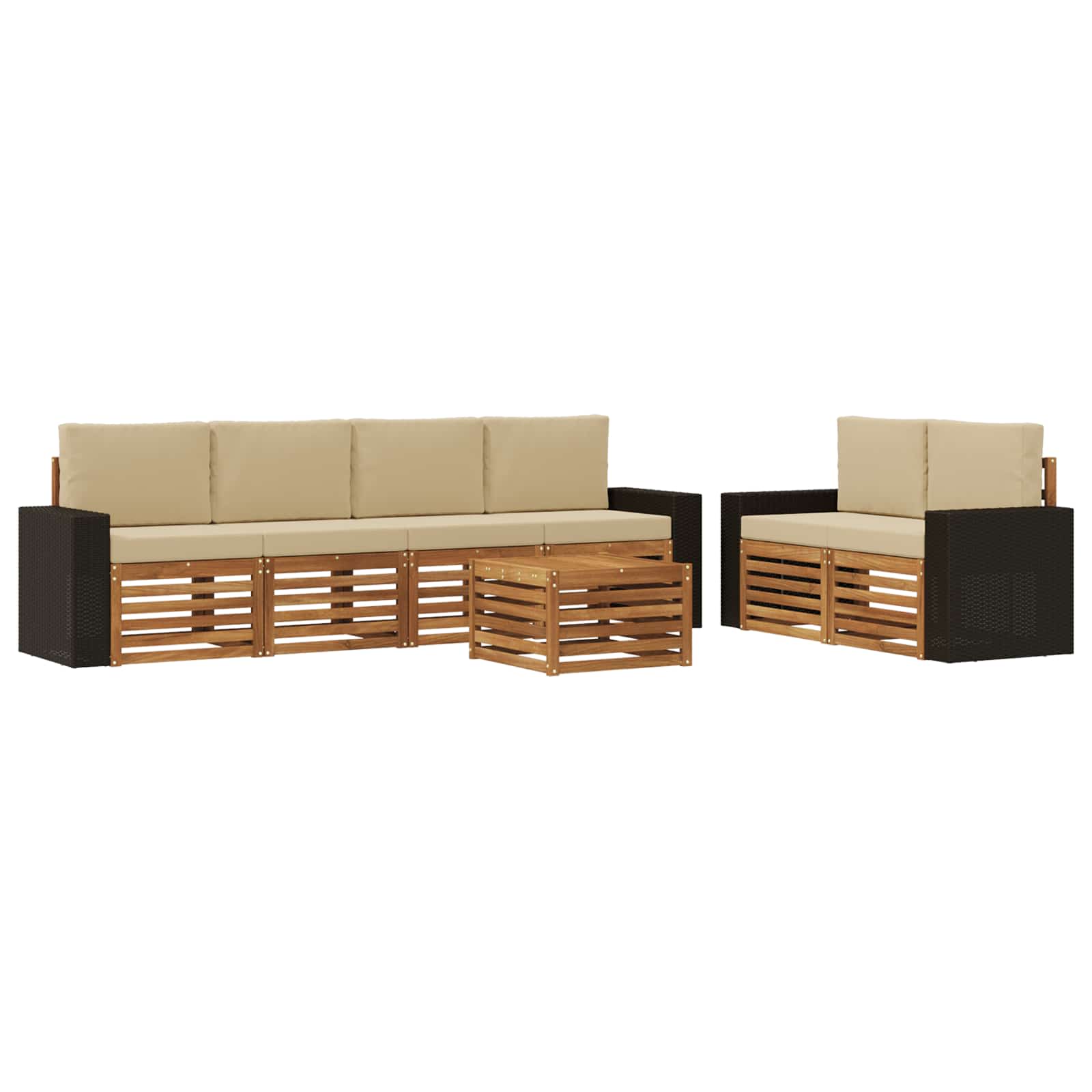 Buiten bankenset 7 pcs Natuurlijk en Beige Massief Acaciahout image 2