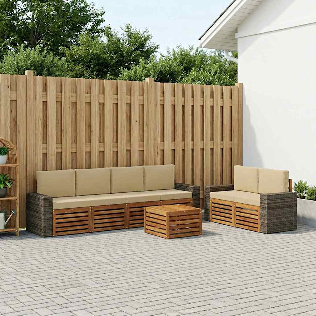Buiten bankenset 7 pcs Natuurlijk en Beige Massief Acaciahout image 1