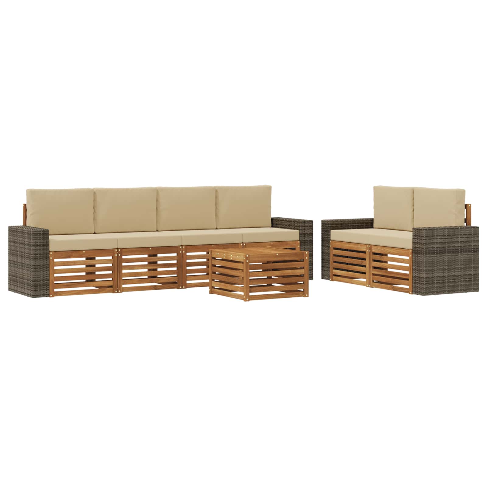 Buiten bankenset 7 pcs Natuurlijk en Beige Massief Acaciahout image 2