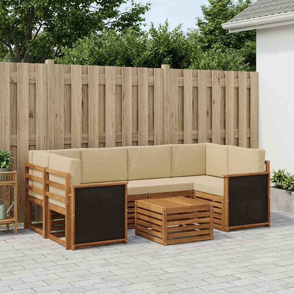 Buiten bankenset 7 pcs Natuurlijk en Beige Massief Acaciahout image 1
