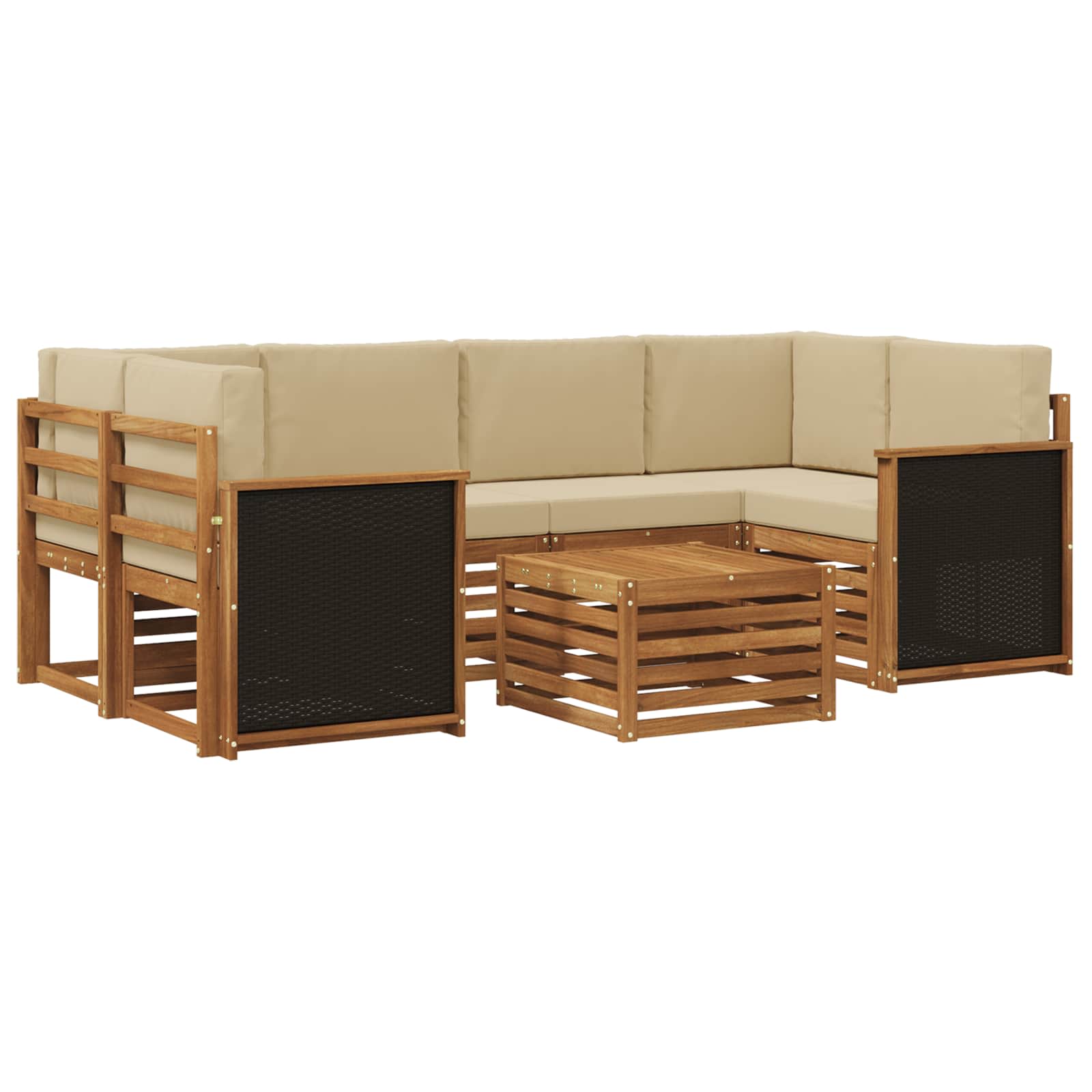 Buiten bankenset 7 pcs Natuurlijk en Beige Massief Acaciahout image 2