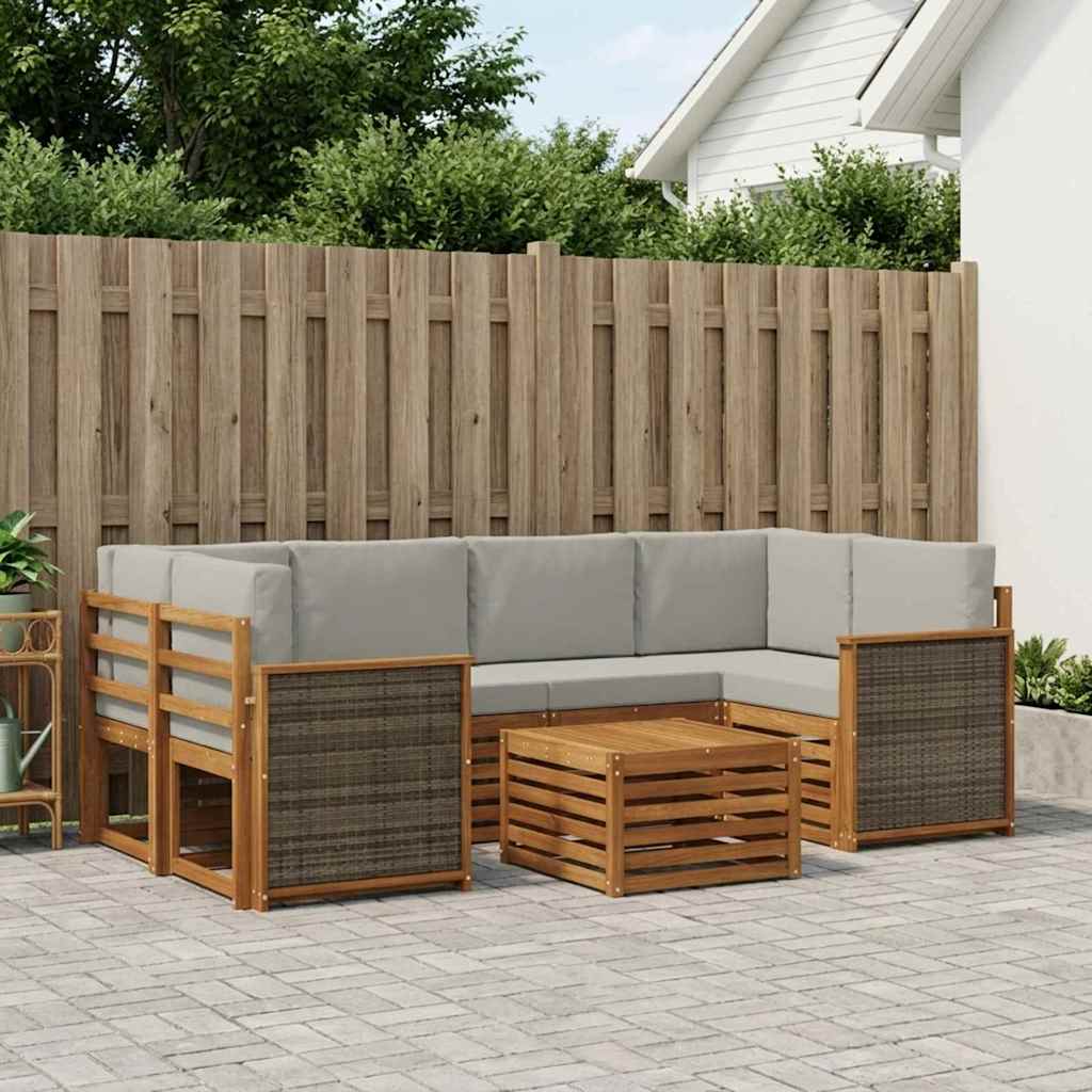 Buiten bankenset 7 pcs Naturel en lichtgrijs Massief Acaciahout image 1