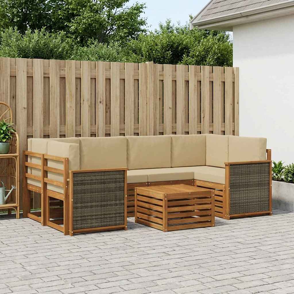 Buiten bankenset 7 pcs Natuurlijk en Beige Massief Acaciahout image 1