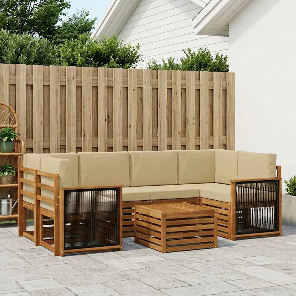 Buiten bankenset 7 pcs Natuurlijk en Beige Massief Acaciahout image 1