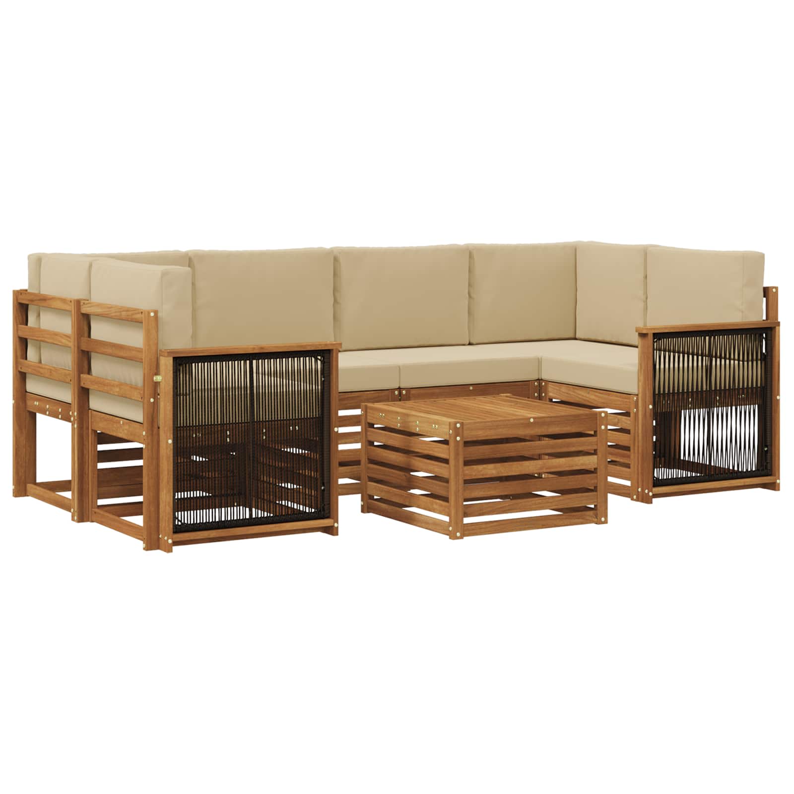 Buiten bankenset 7 pcs Natuurlijk en Beige Massief Acaciahout image 2