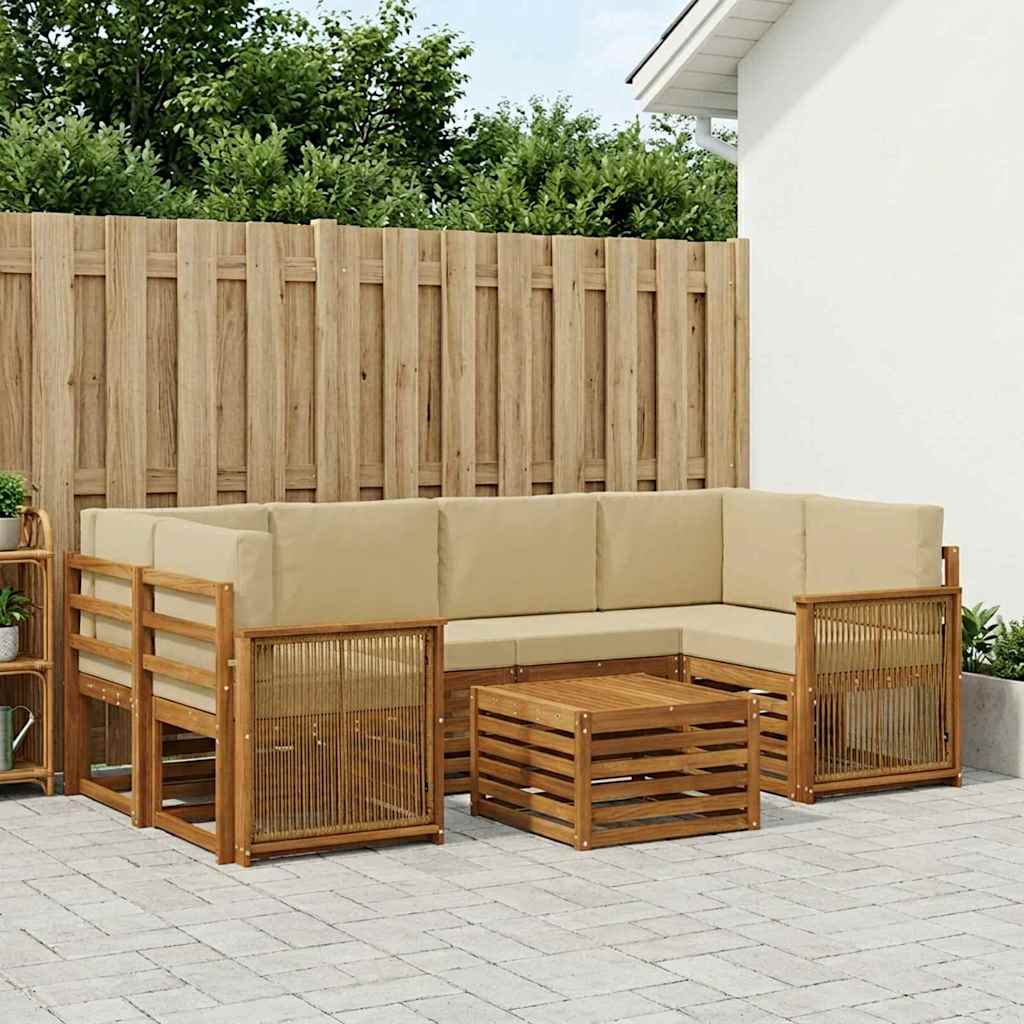 Buiten bankenset 7 pcs Natuurlijk en Beige Massief Acaciahout image 1