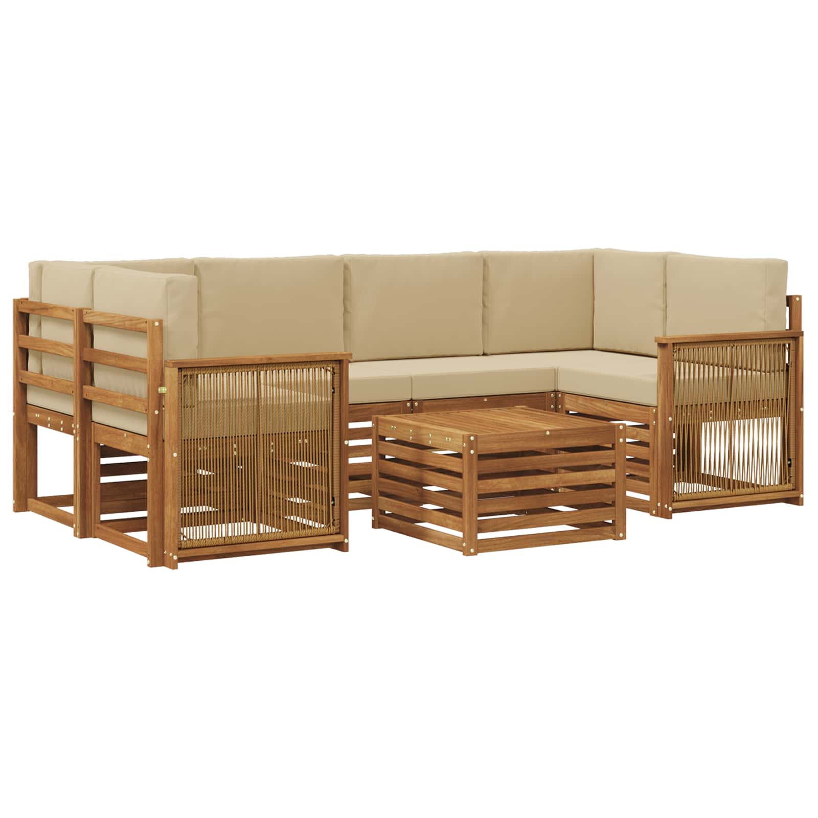 Buiten bankenset 7 pcs Natuurlijk en Beige Massief Acaciahout image 2