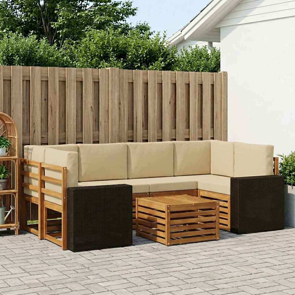 Buiten bankenset 7 pcs Natuurlijk en Beige Massief Acaciahout image 1