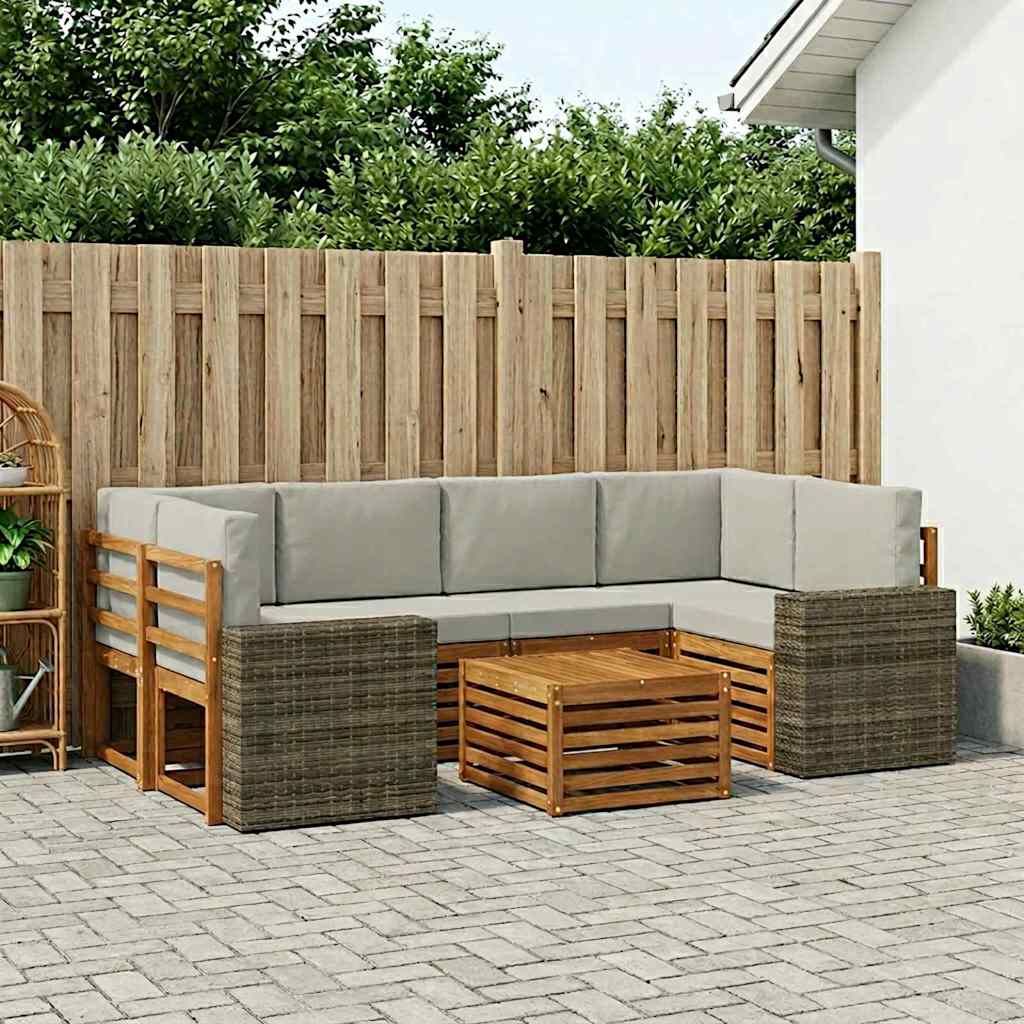 Buiten bankenset 7 pcs Naturel en lichtgrijs Massief Acaciahout image 1