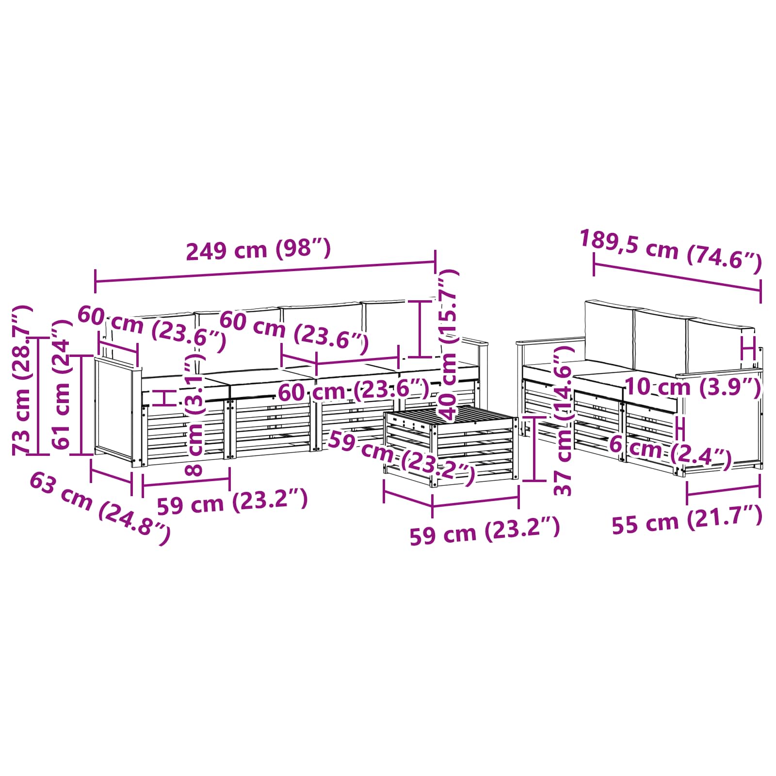 Sofa-Sets met kussen 8 pcs Massief Acaciahout image 6