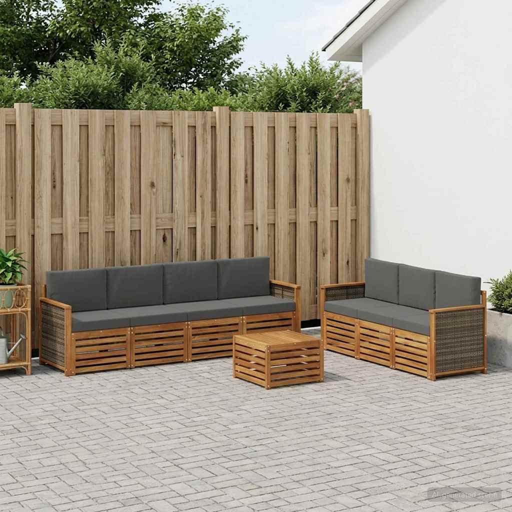 Sofasæt til terrasse - 8 dele i massivt akacietræ med grå puder