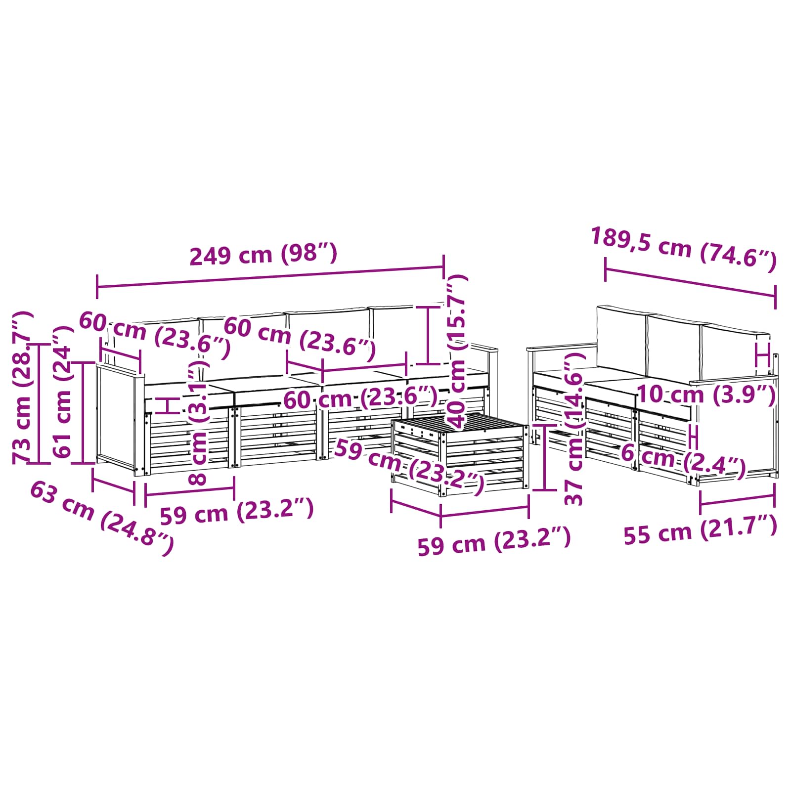 Sofa-Sets met kussen 8 pcs Massief Acaciahout image 6
