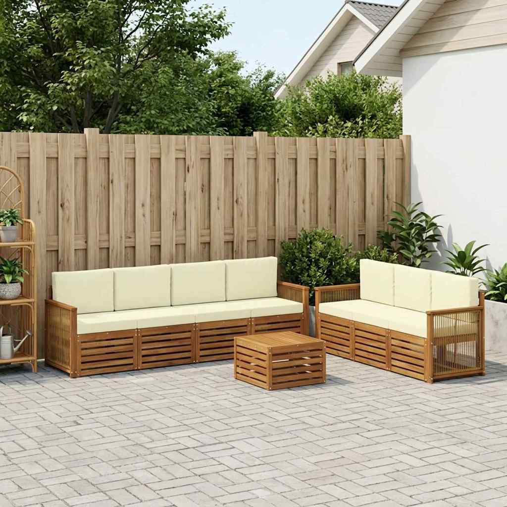 Sofasæt til terrasse med puder - 8 dele i massivt akacietræ