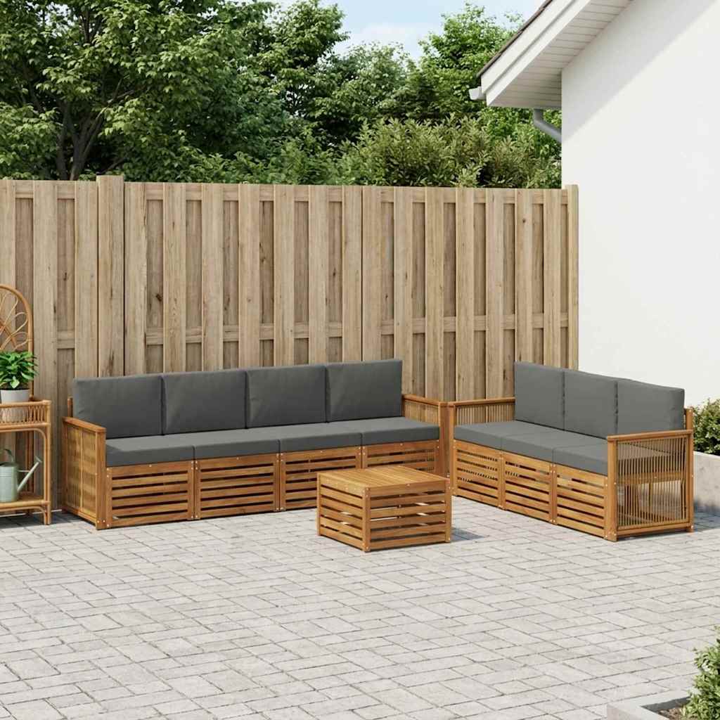 Sofasæt til terrasse - 8 dele i massivt akacietræ med grå puder