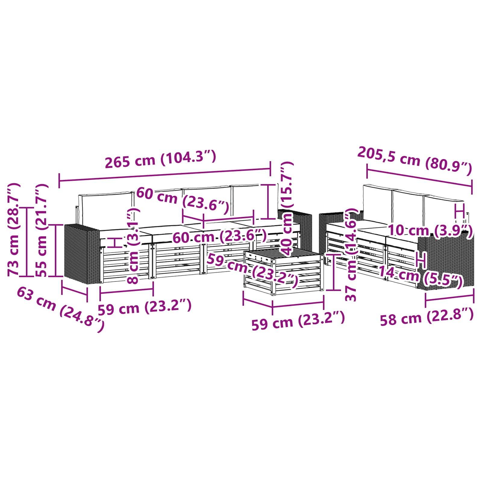 Sofa-Sets met kussen 8 pcs Massief Acaciahout image 6