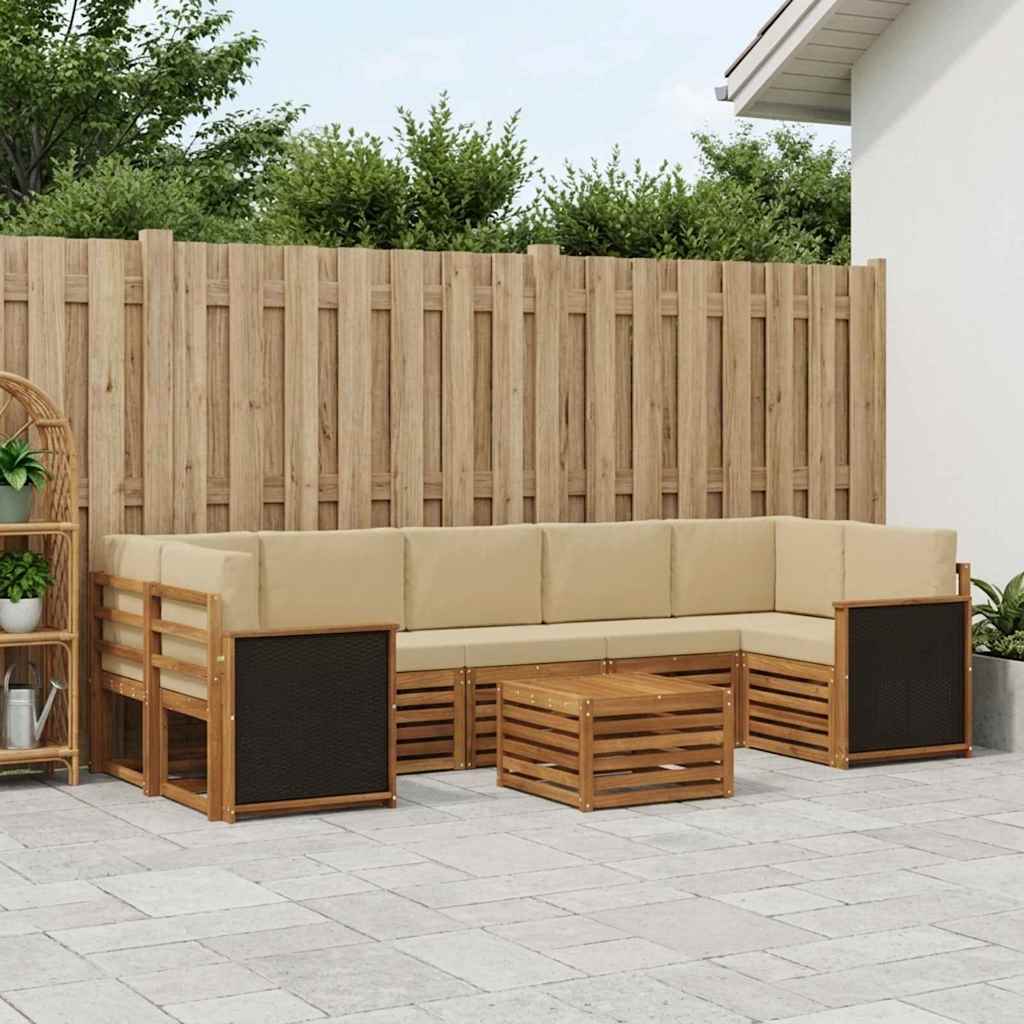 Buiten bankenset 8 pcs Natuurlijk en Beige Massief Acaciahout image 1