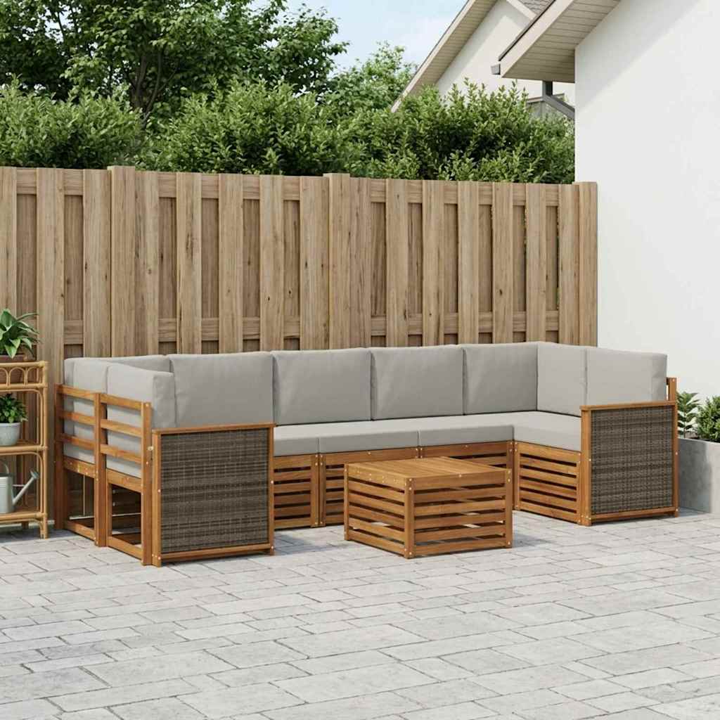 Buiten bankenset 8 pcs Naturel en lichtgrijs Massief Acaciahout image 1