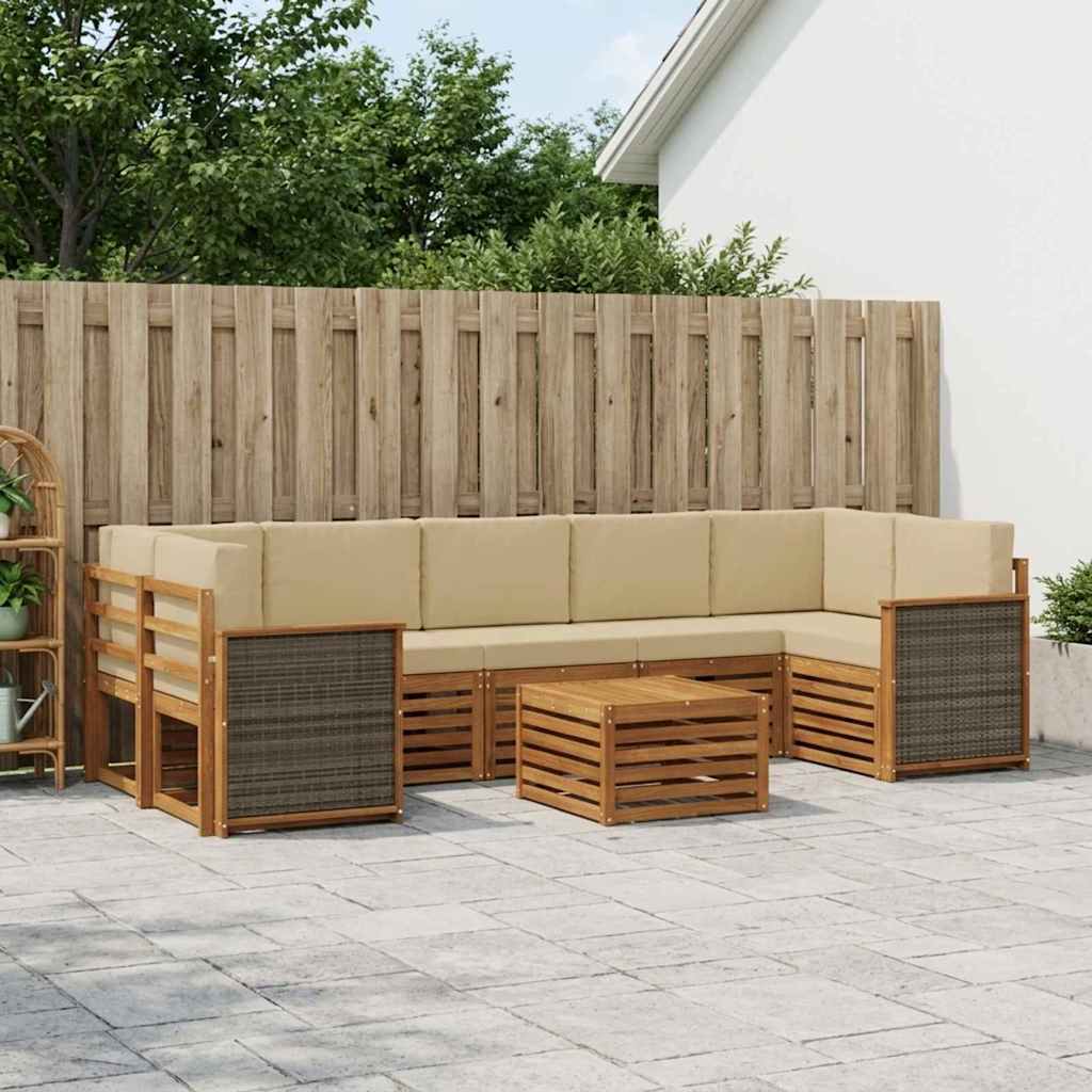 Buiten bankenset 8 pcs Natuurlijk en Beige Massief Acaciahout image 1