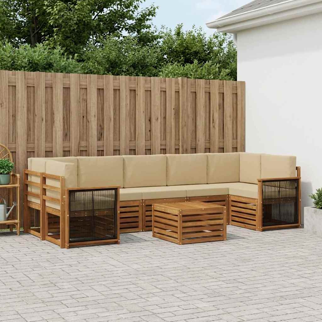 Buiten bankenset 8 pcs Natuurlijk en Beige Massief Acaciahout image 1