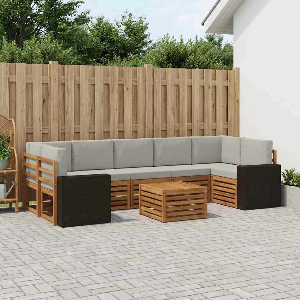 Buiten bankenset 8 pcs Naturel en lichtgrijs Massief Acaciahout image 1