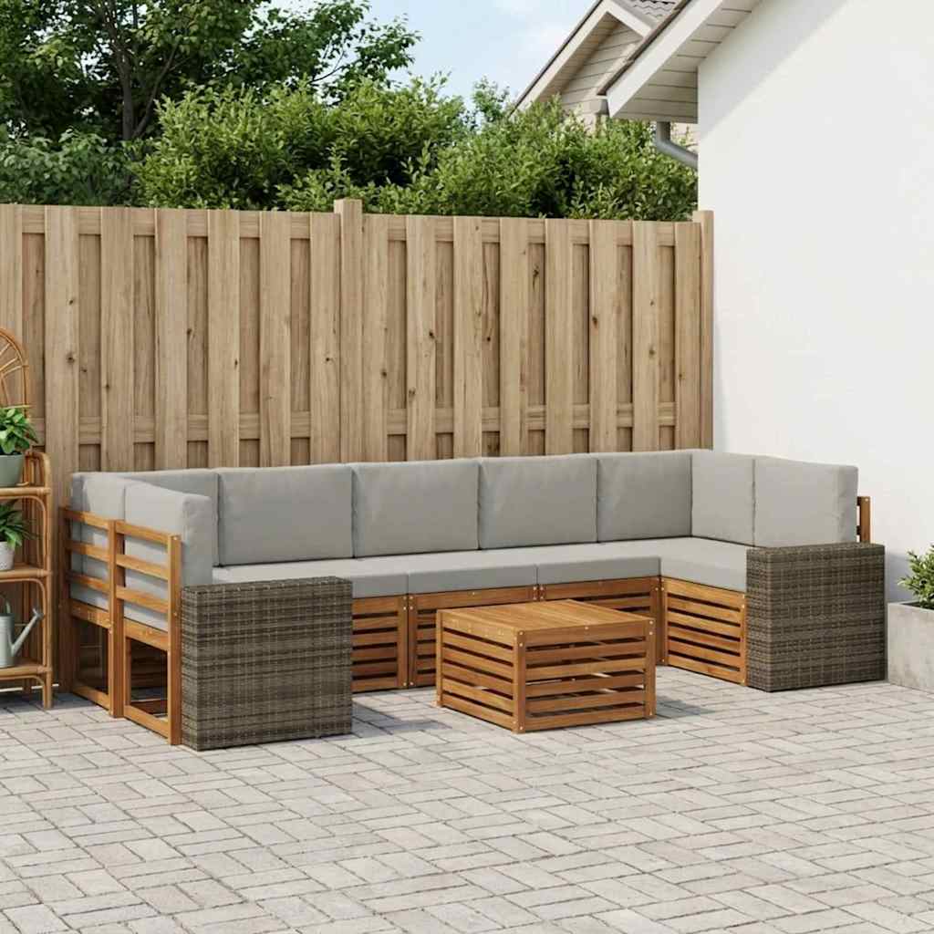 Buiten bankenset 8 pcs Naturel en lichtgrijs Massief Acaciahout image 1