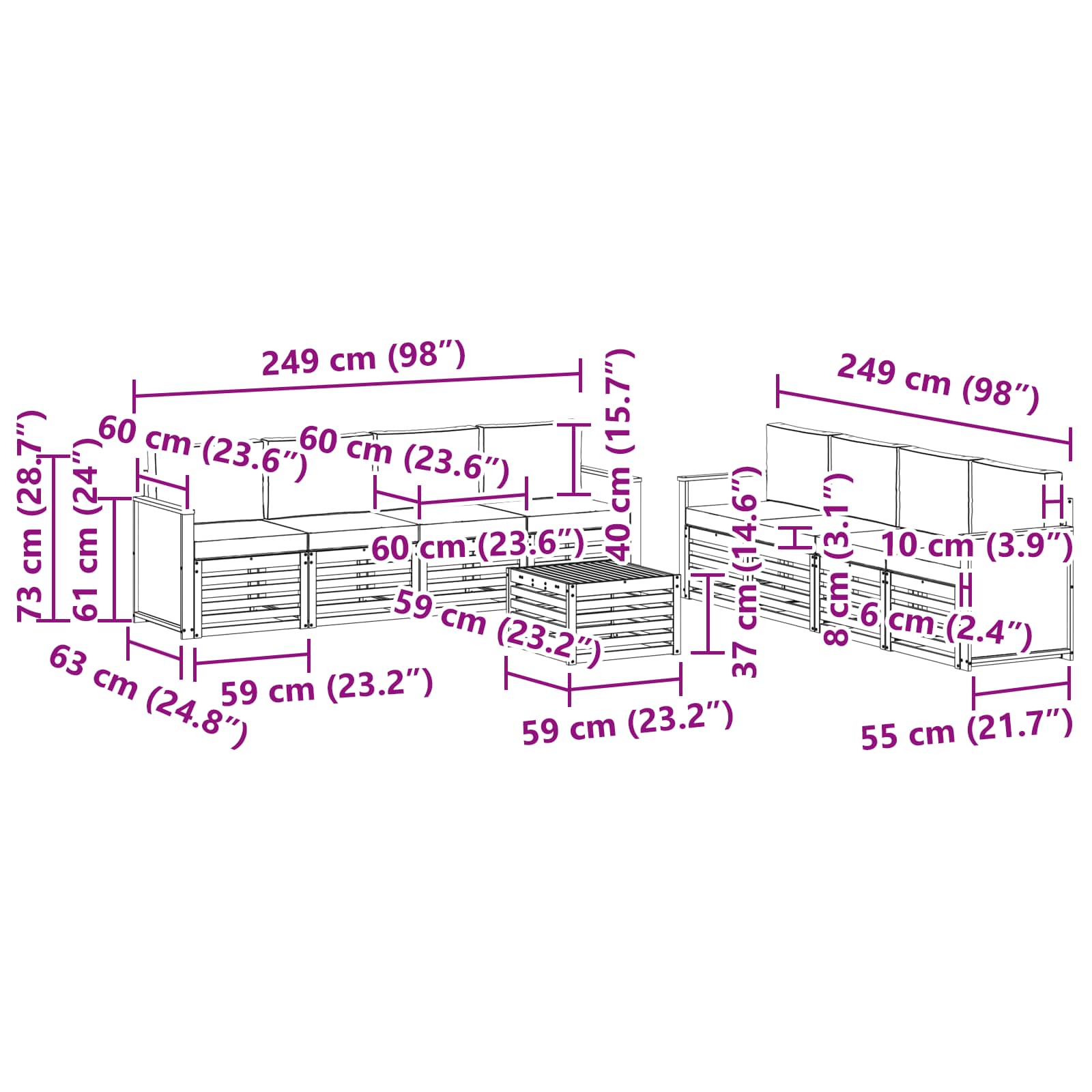 Sofa-Sets met kussen 9 pcs Massief Acaciahout image 6