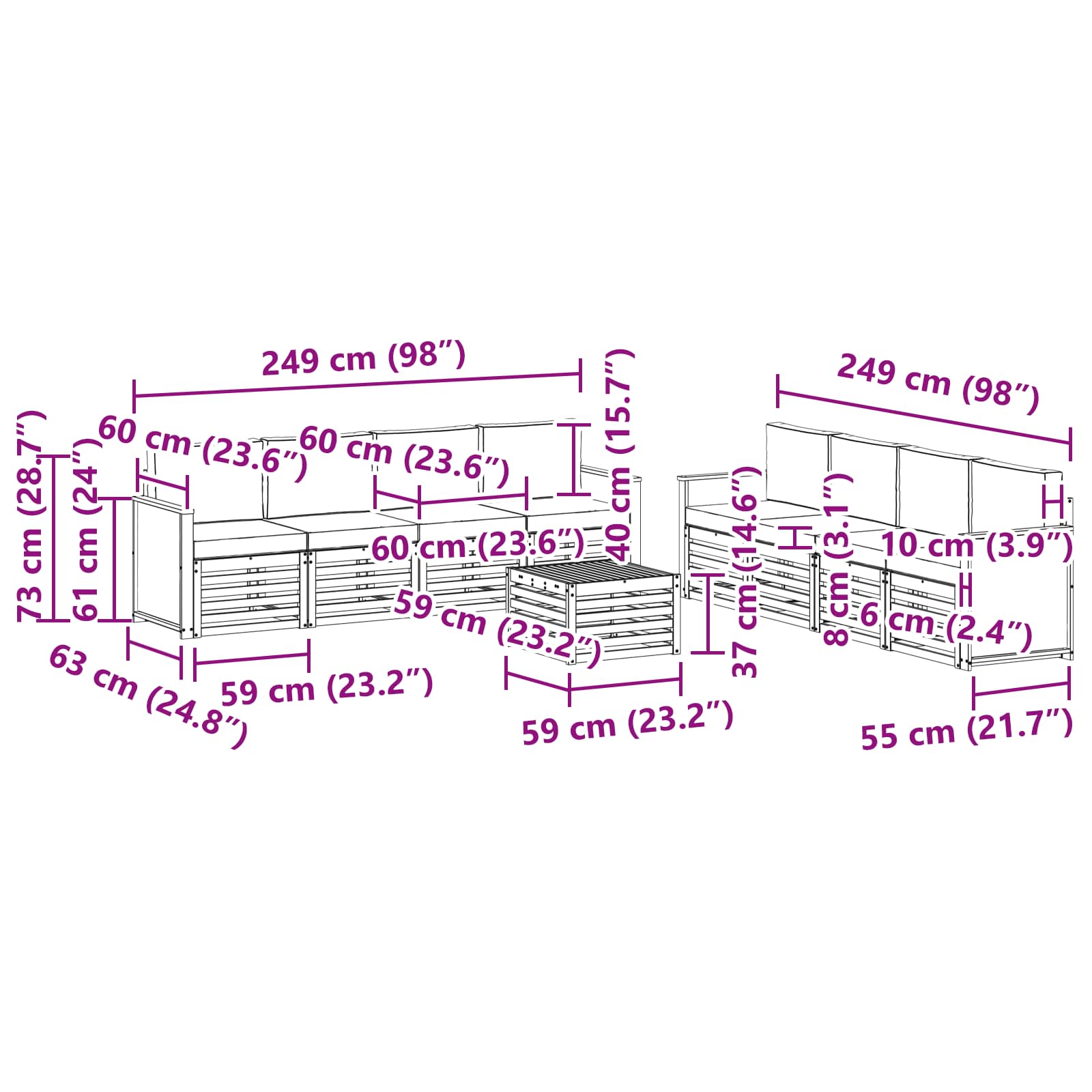 Sofa-Sets met kussen 9 pcs Massief Acaciahout image 6