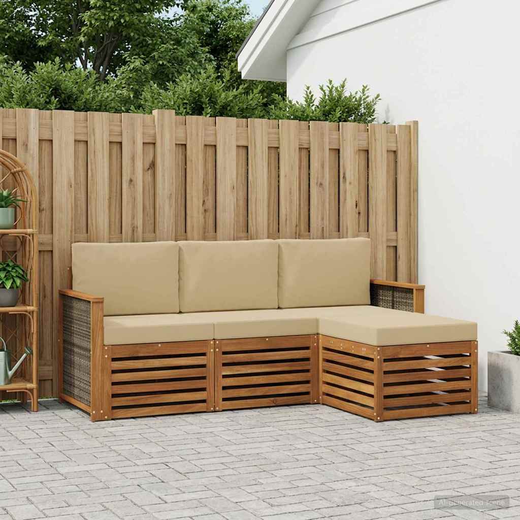 vidaXL Buiten bankenset 4 st 4-zits Natuurlijk en Beige